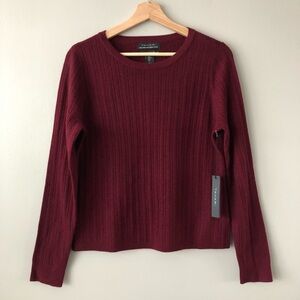 Tahari 100% extra fine merino wool sweater taupe large ribbed long sleeve shirt